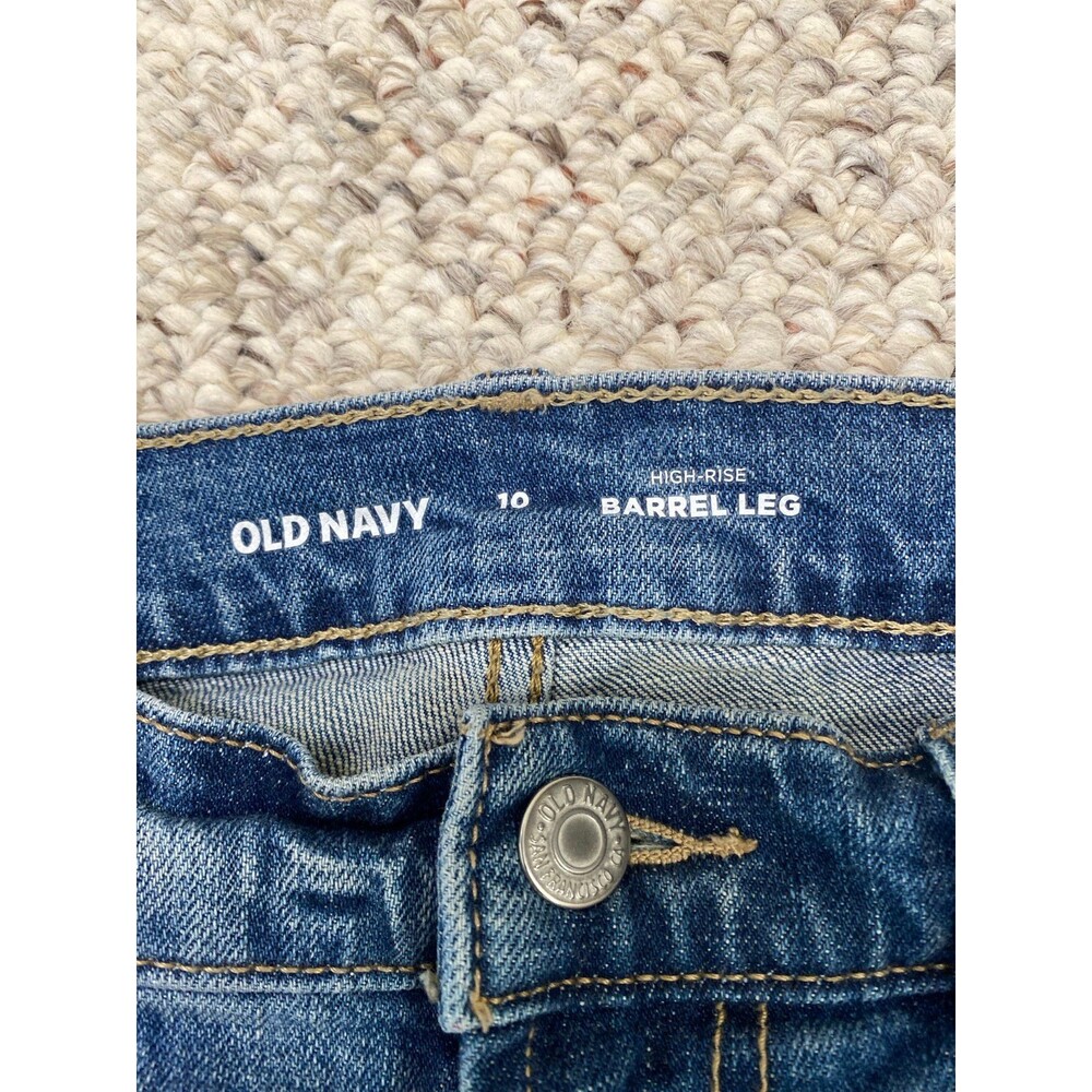 Old Navy High-Rise Barrel Leg Jeans Blue Denim Curved Tapered Pants Size 10 - Picture 7 of 9